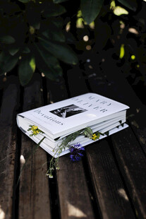 户外长椅上的精美印花盒子