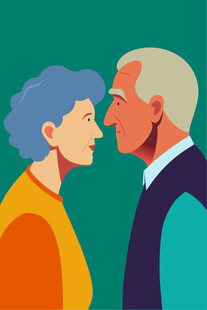 老年夫妻对视的温馨瞬间