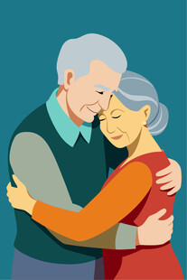 老夫妻温馨相拥