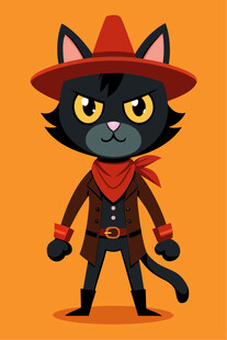 戴帽黑猫牛仔形象