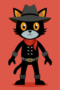 黑猫牛仔形象插画