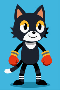 拳击黑猫卡通形象