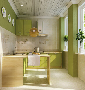 清新绿色系现代简约厨房