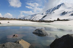 雪山下的静谧湖泊