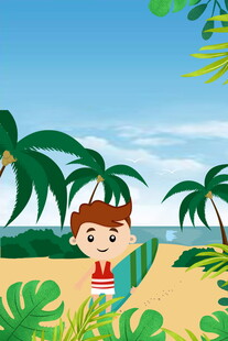 男孩在热带海滩度假