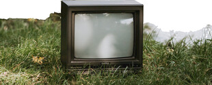 草地上的老式电视机