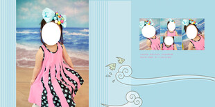 海边企鹅女孩梦幻插画