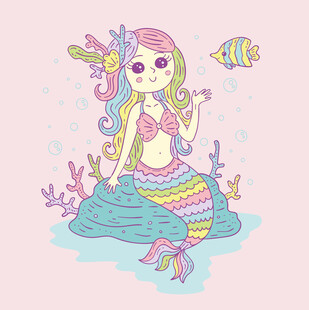 可爱卡通小美人鱼插画