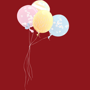 彩色气球飘于红色背景