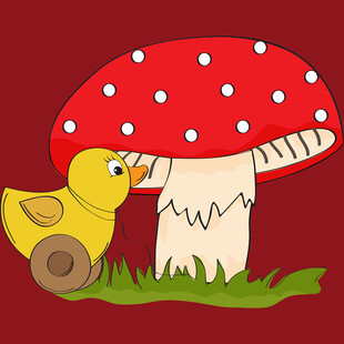 小鸡与蘑菇的温馨场景