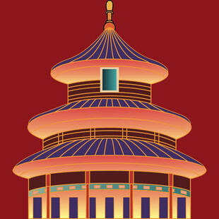 传统中式宝塔建筑插画