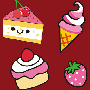 可爱卡通甜品与草莓组合