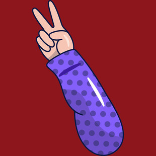 紫色波点手臂比出字