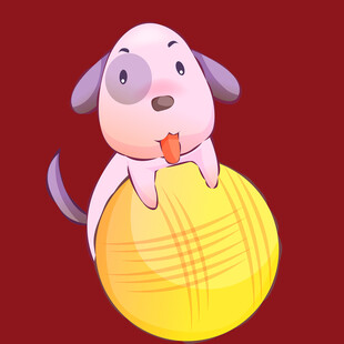 可爱小狗玩黄色圆球