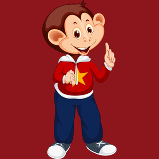 红衣小猴比耶超可爱