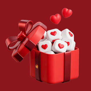 红色礼盒中的爱心糖果