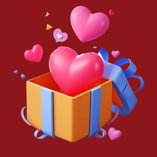 爱心礼盒与纷飞爱心