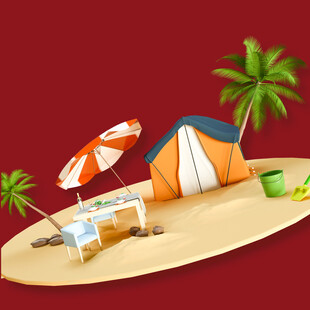 沙滩露营场景布置