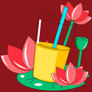 荷花主题创意饮品插画