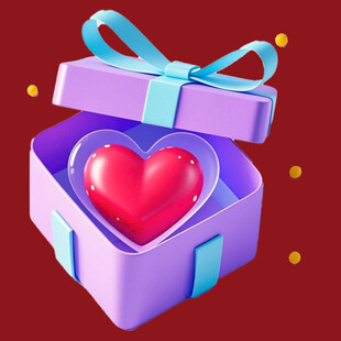 紫色礼盒中的爱心礼物