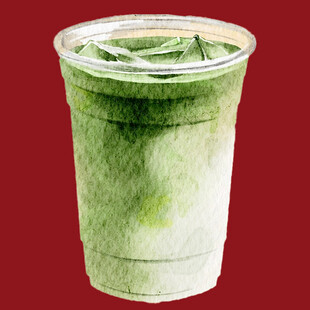 手绘绿色茶饮塑料杯