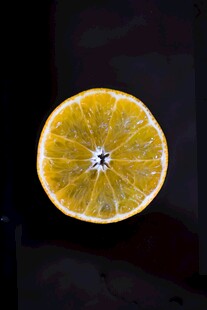 悬浮的半片新鲜橙子