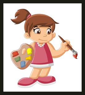 可爱女孩手持画笔与调色板