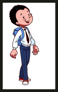 背着书包的卡通男孩