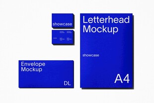 蓝色信纸信封样机展示