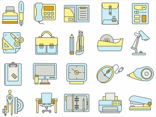 办公设备与用品图标集合