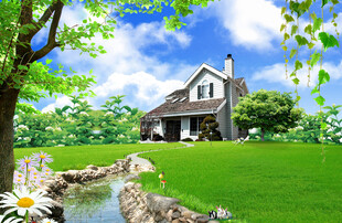 田园别墅旁的清新小溪