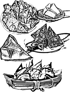 传统端午美食与龙舟图案