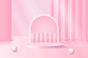 粉色电商产品展台