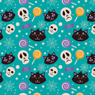 万圣节元素黑猫糖果图案