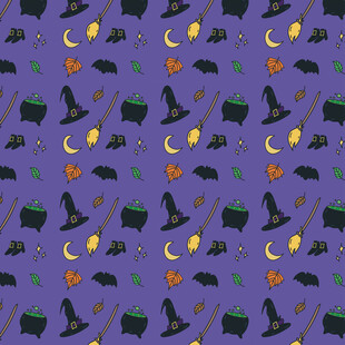 紫色背景黑猫月亮图案