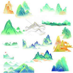 多彩水墨风山峦元素集合