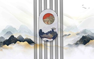 中式山水圆环装饰画