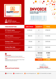 红色商务风格发票模板