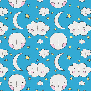 梦幻星空云朵月亮卡通图案