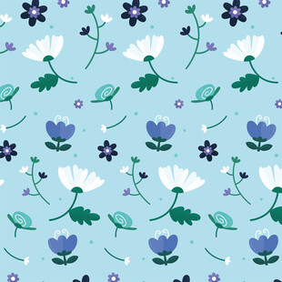 清新蓝底花卉图案背景