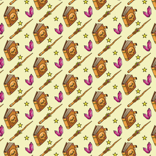 卡通风格房屋与植物图案