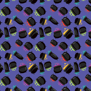 紫色背景多彩物品无缝图案