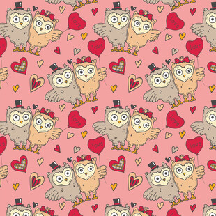粉色背景猫头鹰爱心图案