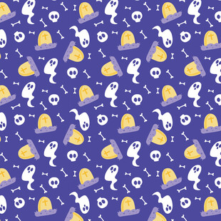 紫色背景万圣节元素图案