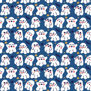 蓝色背景的可爱幽灵图案