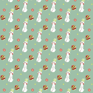 清新兔子花卉图案背景