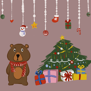 小熊伴圣诞树与礼物