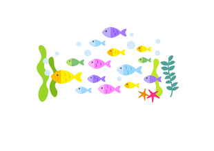 多彩海底小鱼与海草景观