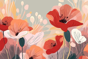 绚丽花卉插画色彩斑斓