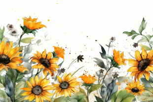 水彩绘向日葵花卉美景
